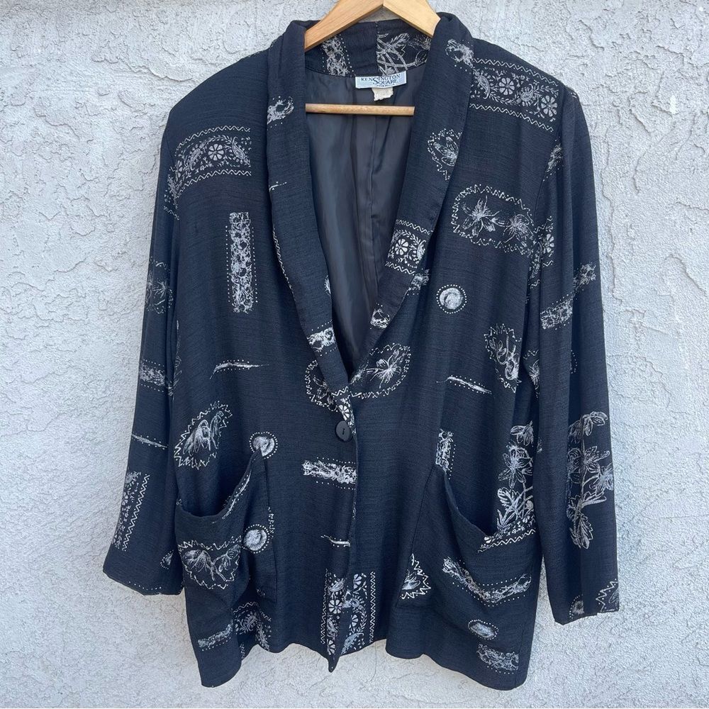 Vintage Black and White Patterned Blazer XL - Boho Cottagecore Layering Piece